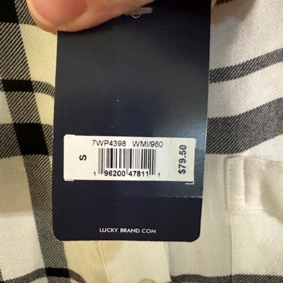 Lucky Brand Black White High Low Top Roll Tab Sleeve Blouse Boho Abstract Print - Picture 8 of 11